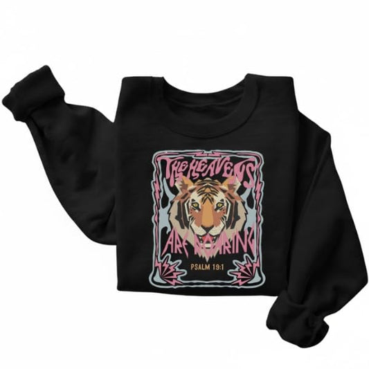 FITIN Unisex The Heavens Are Roaring Psalm 19:1 Sweatshirt – Christian Tiger Graphic Faith Crewneck - color: Black, size: Medium