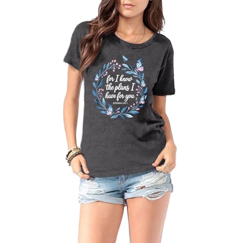 LBP Womens Christian Wildflowers Shirts Grow in Grace Shirt Bible Verse Faith-Based Tee Tops - color: Grey1, size: Small