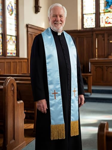 Eurzom 2 Pcs Reversible Clergy Stole with Cross Tassels - color: Blue,white