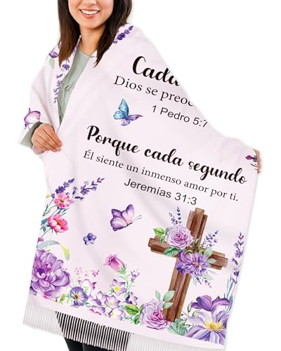 Bozidol Prayer Shawl for Women Christian Floral Cross Bible Verse Scarf Clothes for Christmas Mothers Day Birthday Gifts - color: Spanish 02