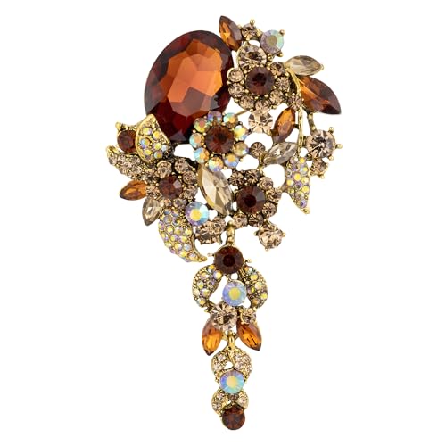 SELOVO Large Long Flower Brooch Pin for Women Wedding Party Brooch Pendant - color: Brown