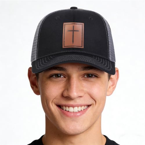 Black Baseball Cap Snapback hat for Men Snap Pack Hip Hop Mens Hat - color: Leather Cross