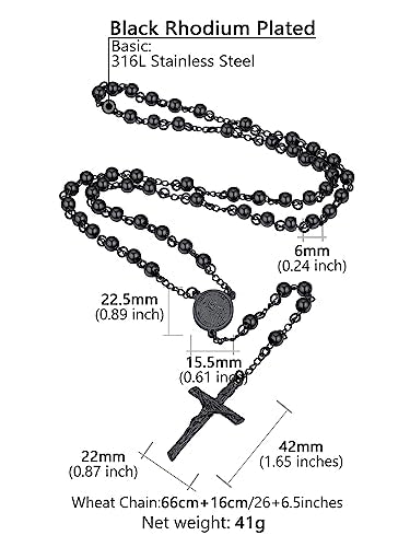 Supcare Rosary for Men Women Catholic Necklace Rosary Beads Customized - color: D02-Michael Black