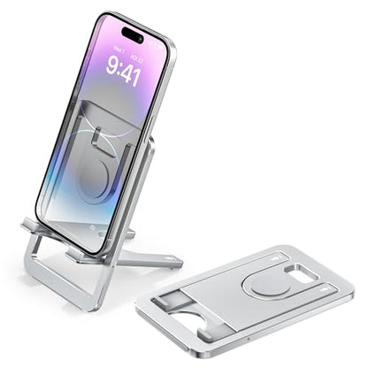 Itramax Phone Stand for Desk Foldable Desktop Holder Adjustable Phone Mount - color: Silver – for Phone (Max 400g)