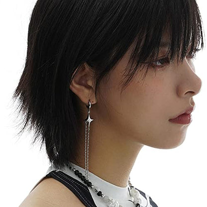 Cross Star Dangling Hoop Earrings for Women Sterling Silver Plated Crystal Cubic Zirconia Tiny beaded ball Chain Link Dangle Drop Charm Huggie Hoops Asymmetrical Tassel Earring Dainty Jewelry Gifts Hypoallergenic