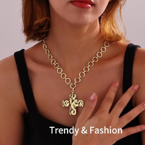 Poxtex Cross Necklace for Women Teen Girls, Dainty 14K Gold Silver Plated Cross Choker Jewelry Non Tarnish Waterproof Cute Simple Small Necklace Christian Baptism Religious Faith Jewelry Gifts - color: 09 chunky gold cross necklace