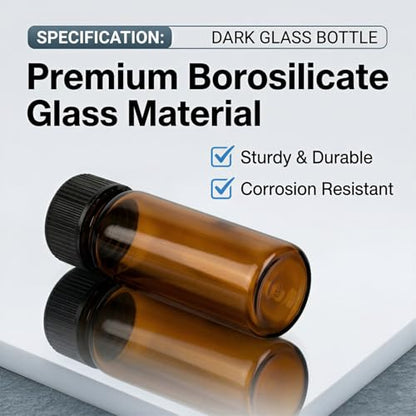 100Pcs 2ml Amber Glass Vials with Caps - Mini Essential Oil Sample Bottles (5/8 Dram) - Leak Proof UV Resistant Tiny Jars for Perfume Decants, Lab Reagents & Travel Samples - color: Amber, size: 2ML