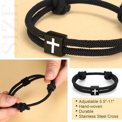 Christian Baptism Cross Necklace Bracelet with Adjustable Rope Kit
