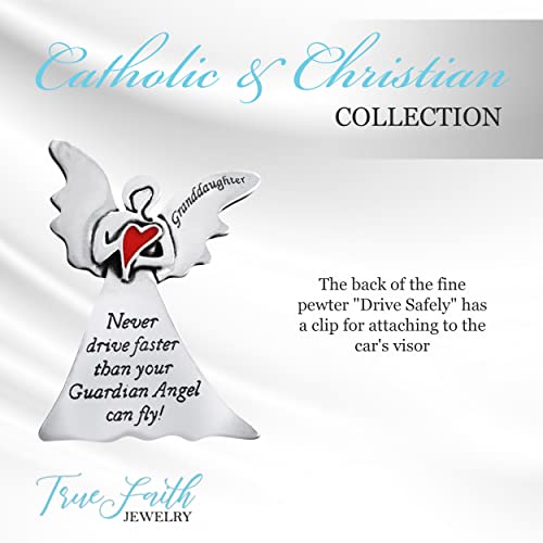 True Faith Jewelry Pewter Granddaughter Never Drive Faster Than Your Guardian Angel Can Fly Visor Clip, New Driver Gifts from Grandma and Grandpa, Fine Pewter (92% Tin), 2 x 1-5/8 Inch - size: Grandaughter Angel 3