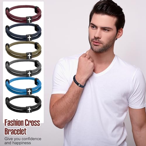 Landical 6 Pcs Cross Bracelet Men Adjustable Braided Rope - color: Deep Color