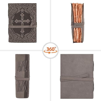 LEATHER VILLAGE Bible Study Journal Cross Embossed, Black 7x5. - color: Grey, size: 7 inches X 5 inches