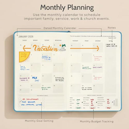 2026 Christian Planner & Prayer Journal | Strengthen Your Relationship with God and Better Navigate His Path for You | Daily Planner w/Bible Verses, Prayer Prompts, & Habit Tracking (Blue) - color: Blue