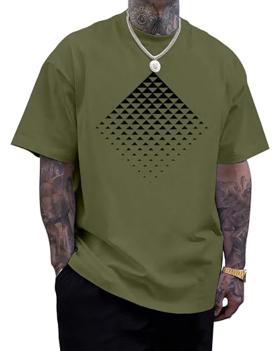 Aiyino Men's Triangle Geometric Tee – Gradient Art 100% Cotton Casual Top - color: Armygreen, size: Large