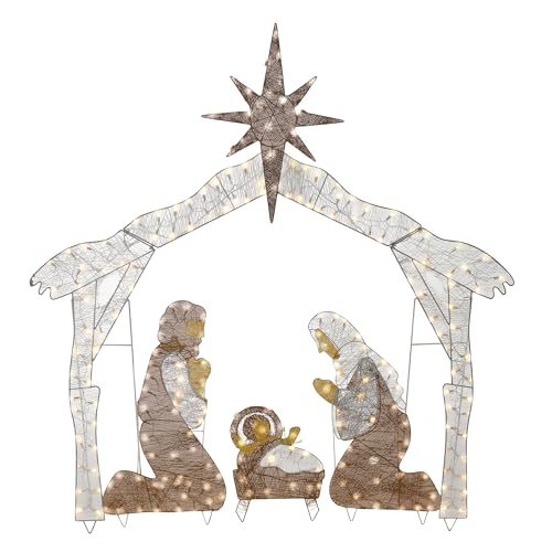 National Tree Company 6ft Pre-lit Artificial Crystal Holy Family Nativity