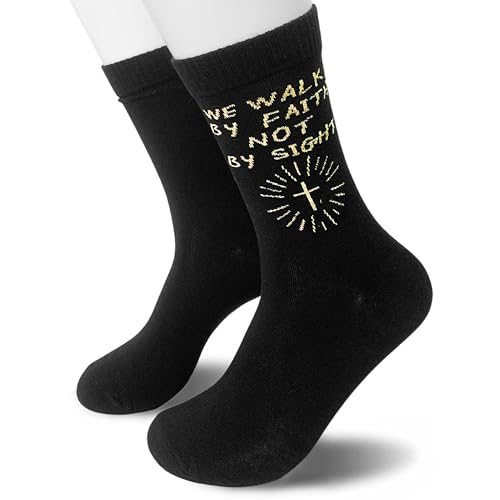 Christian Gifts - We Walk By Faith Not By Sight - Novelty Socks Gifts for Christian. - color: Gold