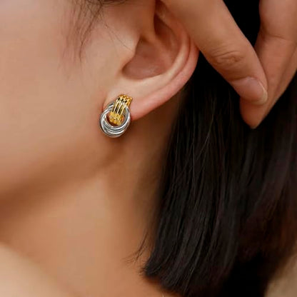 14K Gold Earring Cross Waterdrop Butterfly Heart Knot Earrings for Women Gold Silver Cross Leverback Drop Gold Silver Teardrop Hoop Dangle Earring White Gold Dangle Drop Earring - color: Two Tone-Statement Knot Dangle Earring