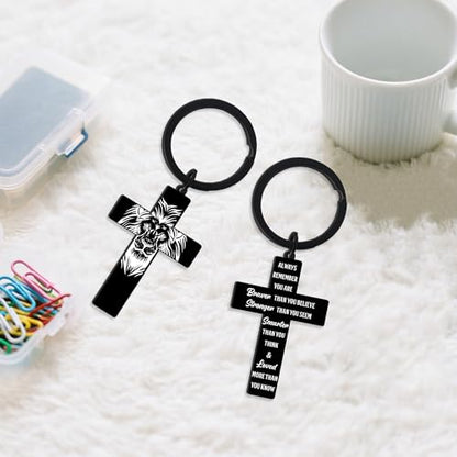 CRASHOT Inspirational Bible Verse Cross Keychain, Religious Christian Birthday Baptism Graduation Gift for Father Men Boy - color: Bible916