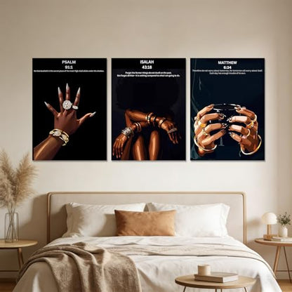 RKYKISS Set of 3 Black Christian Girl Canvas Wall Art, Bible Verse Scripture Picture Prints, Faith Inspirational Painting Poster, Frameless 16x24 Inches - color: Bible Frameless, size: 16"L x 24"W