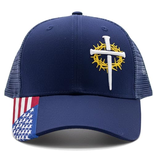 Christian Cross Baseball Cap for Men, American Flag - color: Navy Blue