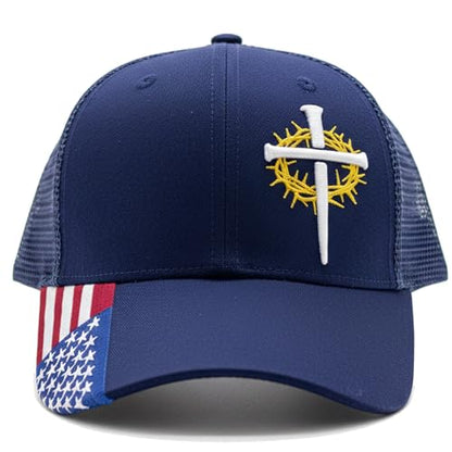 Christian Cross Baseball Cap for Men, American Flag - color: Navy Blue
