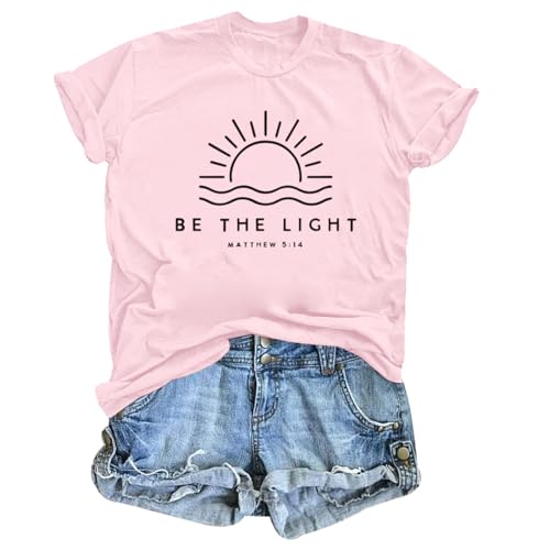 Sulayesh Christian Be The Light Shirts for Women Bible Verse Shirts Jesus Religious Faith Tshirts Inspirational Tees Tops - color: Pink, size: Small