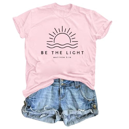 Sulayesh Christian Be The Light Shirts for Women Bible Verse Shirts Jesus Religious Faith Tshirts Inspirational Tees Tops - color: Pink, size: Medium