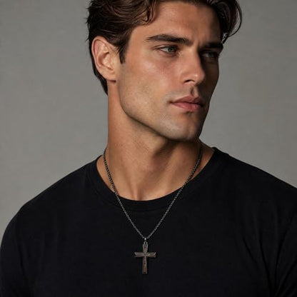 Cross Necklace for Men 925 Sterling Silver Cross Ebony Wooden Ankh Raven Praying Hands Crucifix Amulet Religious Jewelry Gifts for Men Women - color: Cross2