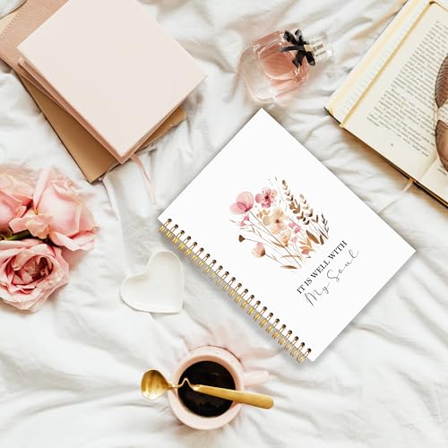 It Is Well with My Soul Bible Notebook Journal, Boho Floral Christian Notebooks for Note Taking, Prayer Journal for Women, Religious Spiral Notebook 5.5x8.3 Inch - color: pink