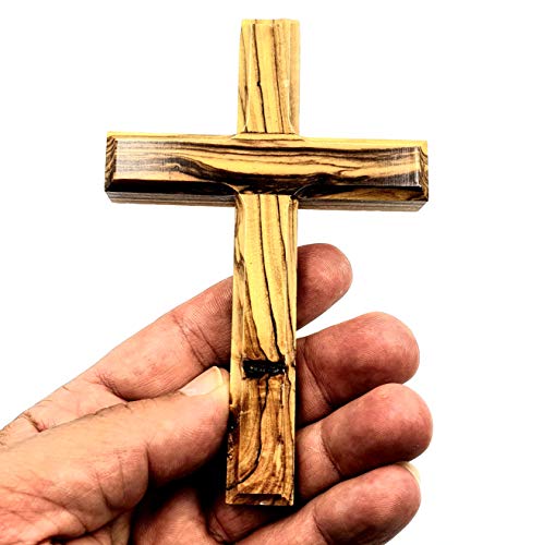 Zuluf Bethlehem Olive Wood Wall Cross | 4.7" Handmade Christian & Catholic Decor Christmas Wall Hanging Gift | Religious Spiritual Jesus Small Wooden Cross for Wall Decor cruz de madera pequeña - size: 4.7"L x 3"W