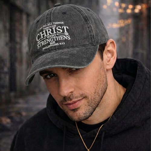 Fkatuzi Christian Hats for Men Women Jesus Faith Religious God Hat Vintage Cotton Embroidered Acid Wash Baseball Caps - color: Black