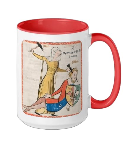 Proverbs 31 29 31 Woman Medieval Christian Art Design Ceramic Mug, Red/White, 15oz - color: Red/White, size: 15 Ounces