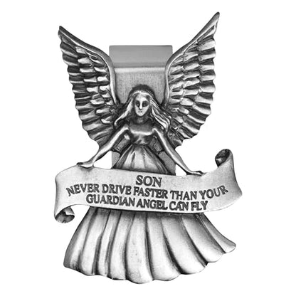 True Faith Jewelry Never Drive Faster Than Your Guardian Angel Can Fly Son Visor Clip, Great New Driver Gifts from Mom and Dad, Fine Pewter (92% Tin) - size: Son 3