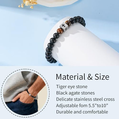 Cross Bracelet Beads Christian Bracelet for Boys Birthday Religion Gifts - style: Joshua 1:9