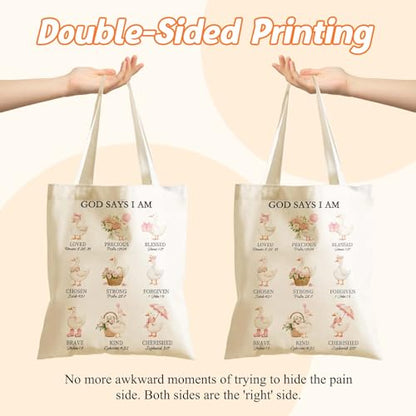 Aesthetics Canvas Tote Bag - Art Design Gift for Women, Reusable Purse Tote Bag with Inner Zip Pocket - style: God Says I Am