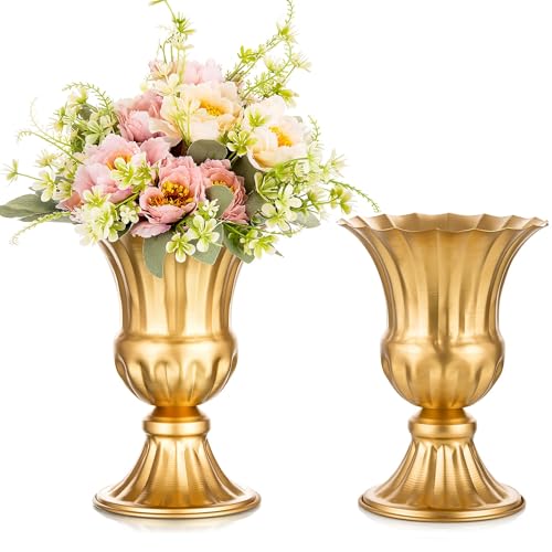 Sziqiqi Gold Metal Vase for Centerpiece, Table Flower Arrangements, 2Pcs - color: Gold, size: 9in-2pcs