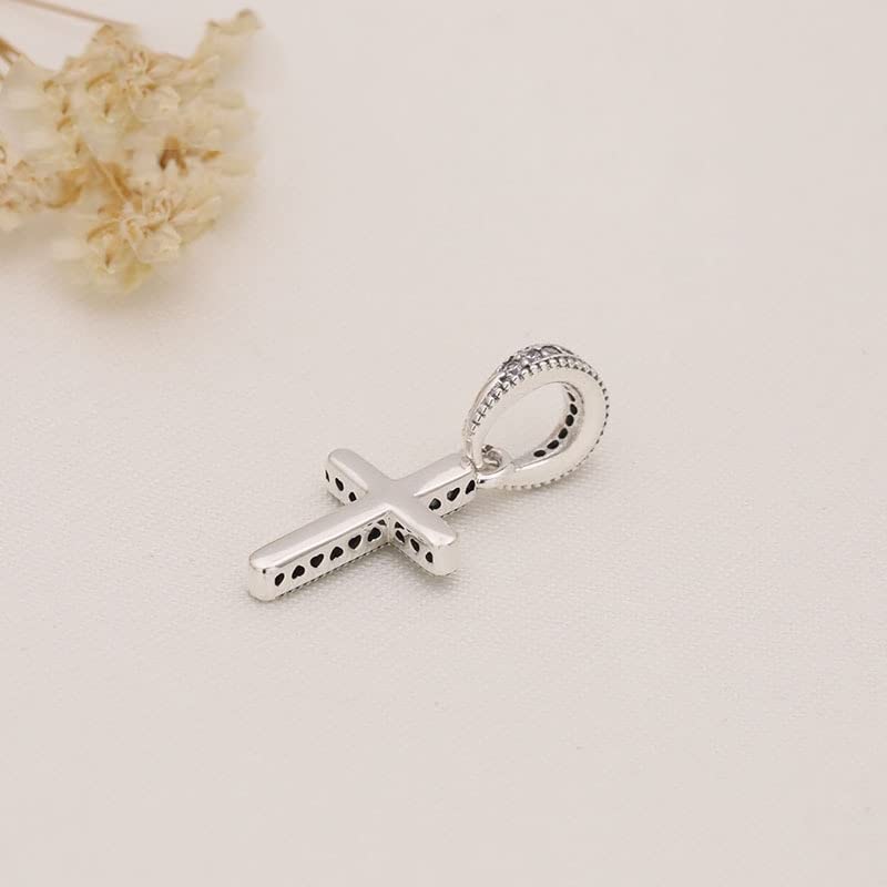Sport Religious Charm 925 Sterling Silver Pendant,Jewelry Beads Gifts for Women Bracelet&Necklace - color: Sparkling Cross