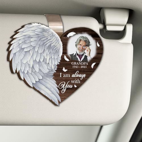 Personalized Memorial Car Visor Clip with Photo Frame – Custom in Memory Gift for Loss of Loved One for Mothers Fathers (Wing Angel) - color: Wing Angel