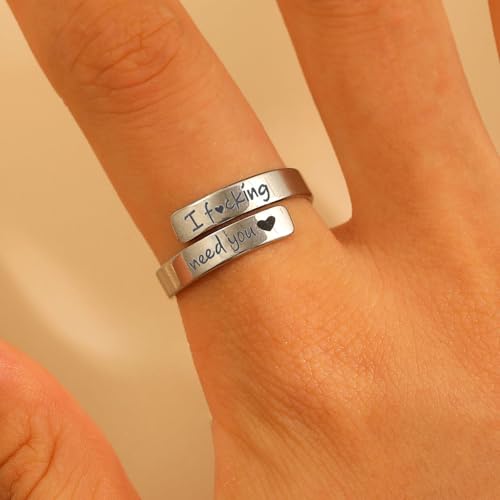 Faith Over Fear Cross Inspirational Rings for Women Daughter, Christian Blessed Hope Love Encouragement Rings Adjustable Open Tiny Purity Wrap Thumb Cross Ring Jewelry Graduation Cocktail Party - color: I fcking need you