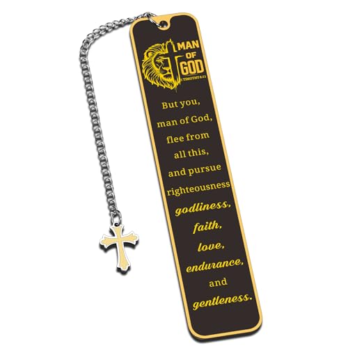 Christian Bookmark Man of God, Inspirational Lion Bible Verse Bookmark with Cross Pendant - style: but you man of god