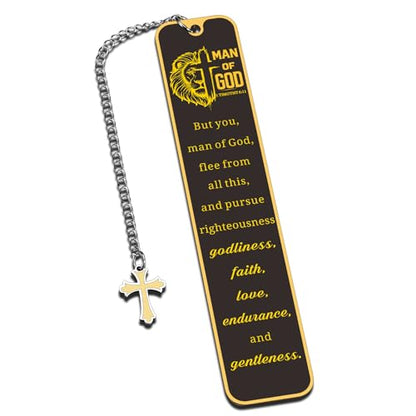 Christian Bookmark Man of God, Inspirational Lion Bible Verse Bookmark with Cross Pendant - style: but you man of god