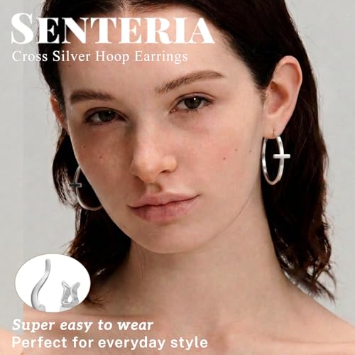 Senteria 3MM 925 Sterling Silver Post Cross Hoops Earrings Hypoallergenic - color: Silver-40MM