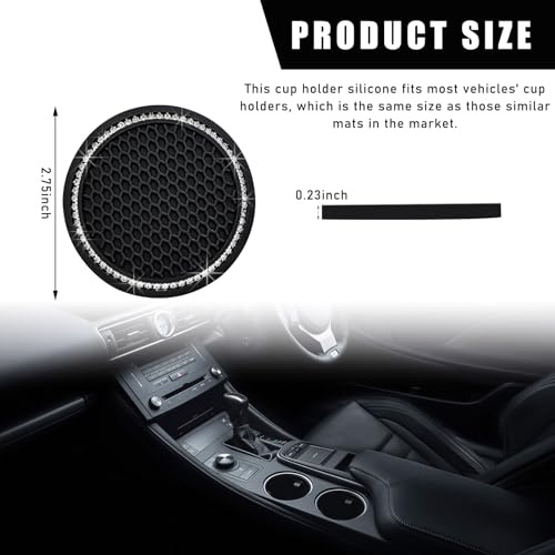 Dickno 2 PCS Bling Car Cup Coaster, 2.75 Inch Crystal Rhinestone Auto Cup Holder Insert Coaster, Anti-Slip Durable Car Drink Cup Mat, Universal Vehicle Interior Decor Accessories (Black & White) - color: Black+white, size: 2 PCS