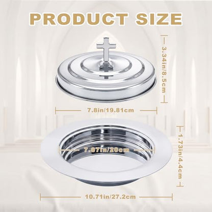 1Pcs Stainless Steel Communion Bread Plate for Church with Lid Silver - color: Silver