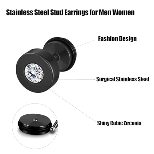 15 Pairs Stainless Steel Earrings for Men Women Hypoallergenic Inlaid Cubic Zirconia Studs Hoop Earring Cross Dangle Earrings Set, Fashion Ear Piercing Jewelry Gift