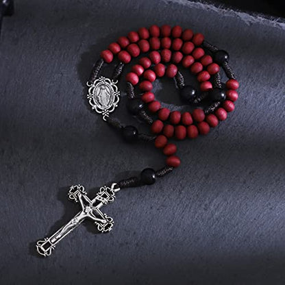 KOMI Handmade Wooden Catholic Rosaries, Rosary Beads Necklace Wood Christian Prayer Beads Catholic Christian Gift - style: Rosary-9