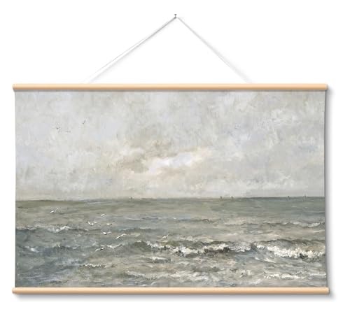 VIYYIEA Large Framed Christian Wall Art, 24x36 Inch Ocean Waves and Sky Canvas Print, Faith Inspired Seascape Wall Decor for Prayer Room and Living Room - color: O Vast Sea