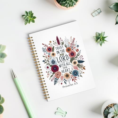 Vintage Floral Christian Spiral Notebook, Trust in the Lord with All Your Heart Bible Journal for Women, Religious Scripture Hardcover Notebook Journal, 5.5x8.3 Inch - color: Style 02