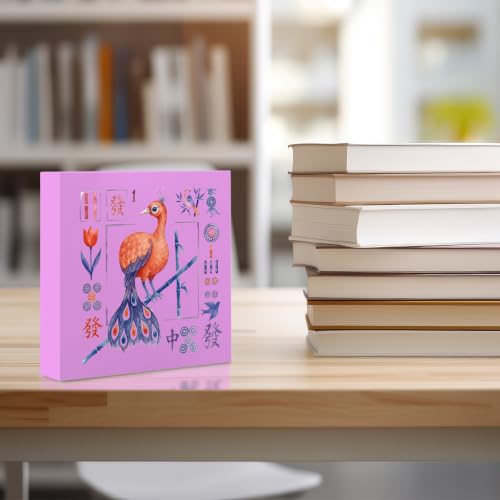 Mahjong Bird Bam Desk Sign Wooden Box Sign Table Decoration Pink - color: pink 1481
