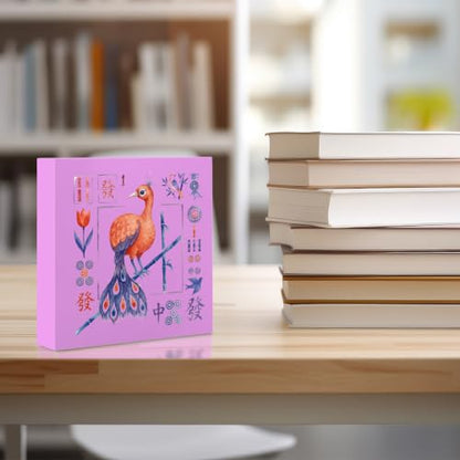 Mahjong Bird Bam Desk Sign Wooden Box Sign Table Decoration Pink - color: pink 1481