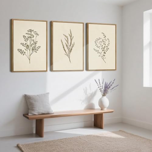 ANHUIB Neutral Beige Floral Canvas Wall Art Large Cream Botanical Wall Decor Vintage Minimalist Modern Paintings 24x36 Inch Set of 3 for Living Room Dining Room Bedroom - color: Beige Botanical, size: 36"L x 24"W